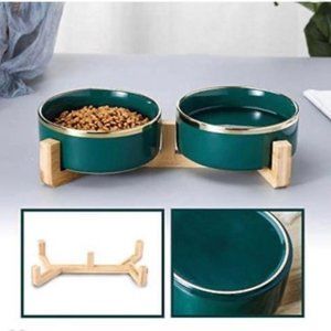 Green Gold Ceramic Cat or Dog food and water dish
